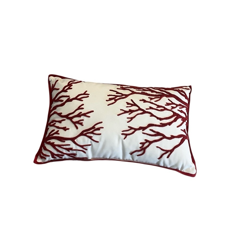 Pottery Barn 26” X 16” Coral Pattern Embroidered Pillow - Picture 3 of 10